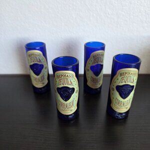 Set 4 Reposado Tequila Corralejo De Agave Cobalt Blue Collectible Shot Glasses